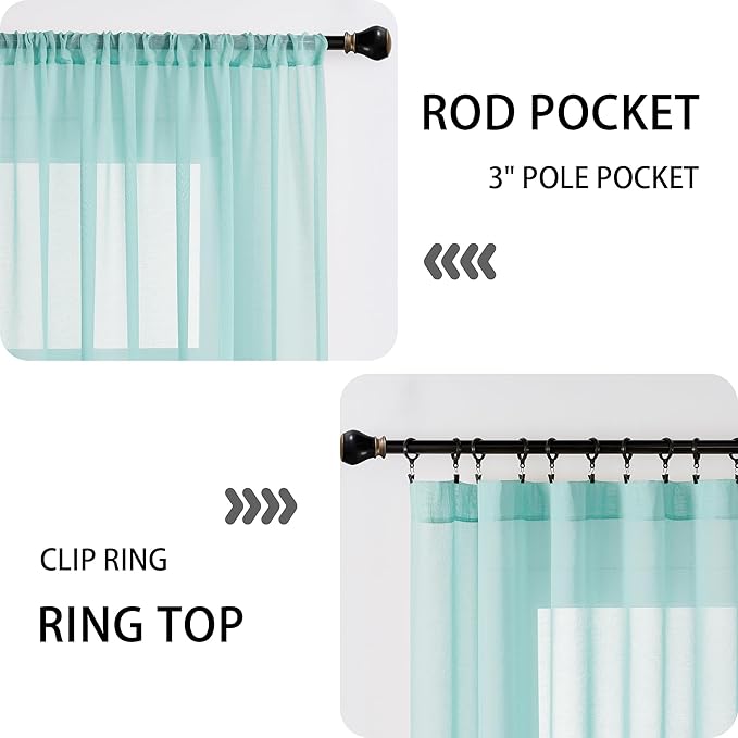 Tollpiz Sheer Curtains Closet Linen Textured Curtain Sheers Doorway Light Filtering Voile French Door Rod Pocket Curtains Patio Glass Door, 54 x 63 inches Long, Crystal Blue, Set of 1 Panel