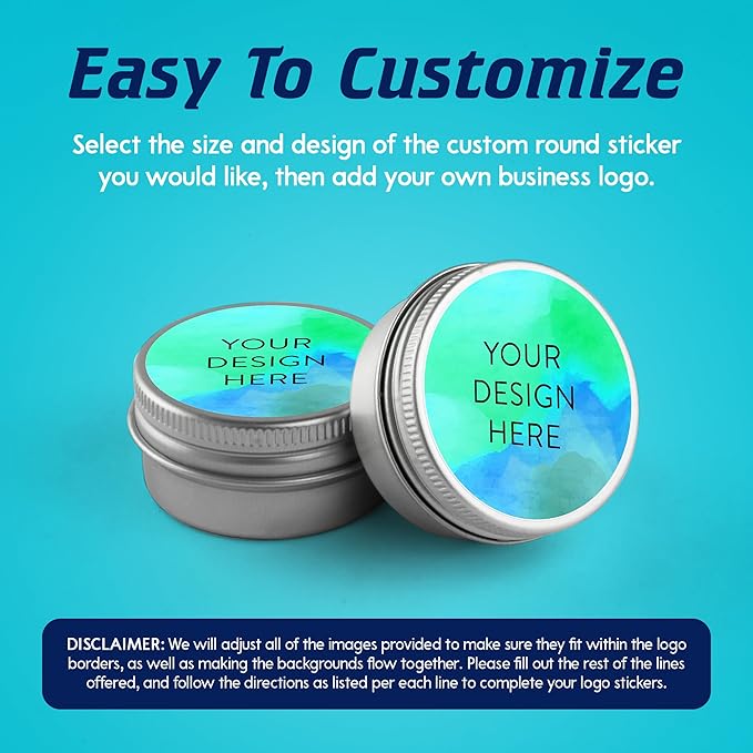 100 Custom Vinyl Stickers - Upload Your own Image, Text, Design, Logo - Personalized Logo Labels for Handmade, Packaging, Bottle, Jars, Candle, Brand Stickers (Blue Green, 2x2)