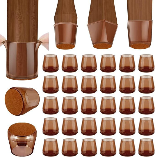 BALEINE 32 Pack Silicone Chair Leg Floor Protectors, Stool Leg Protectors Cap, Non-Slip Chair Leg Caps for Hardwood Floors (Brown & Large, 32 Pack)