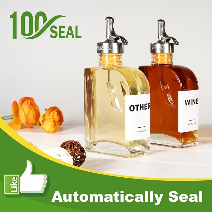 Glass Olive Oil Dispenser Bottle for Kitchen,Oil & Vinegar Dispenser Set, Coffee Syrup Bottles with Stainless Steel Pourers