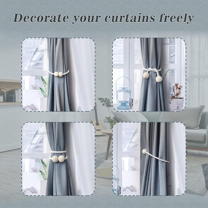 Hion Magnetic Curtain Tiebacks Gray Blue 6 Pack, Curtain Tiebacks Buckles Holdbacks Holders Hooks Clip for Home Bedroom Office Decorative Thick or Thin Curtain