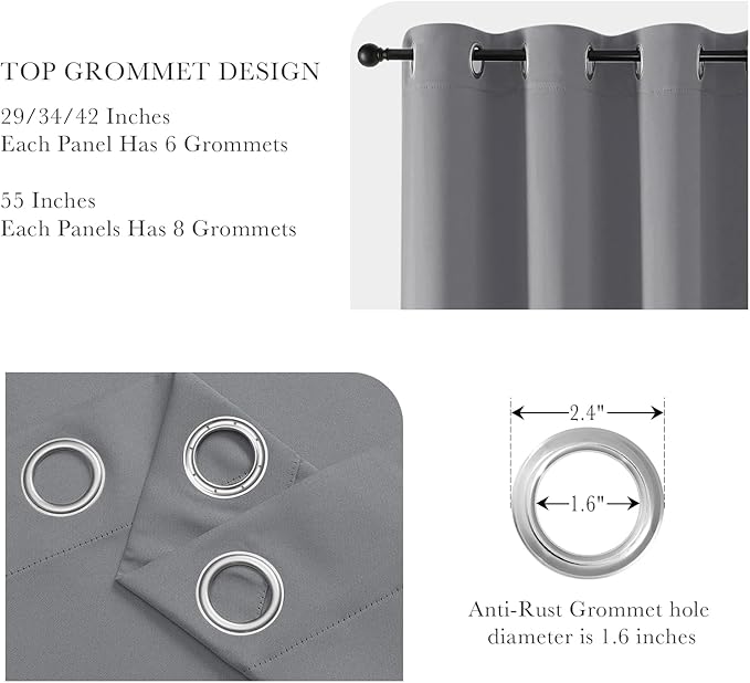 PONY DANCE Sliver Grey Short Blackout Curtains for Kitchen 45 Inch Length, Thermal Insulated Grommet Curtains for Bedroom, Black Out Drapes for Bathroom Small Window (2 Panels Set, 34 inches Wide)