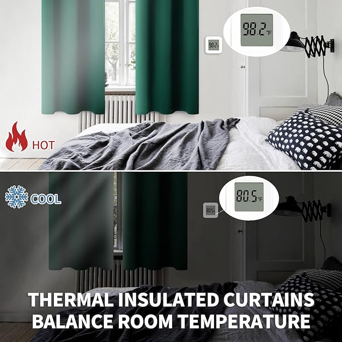 BGment Emerald Green Blackout Curtains 54 Inches Length - Thermal Insulated Rod Pocket Short Room Darkening Drapes for Bedroom Kitchen Bathroom, 42 x 54 Inch, 2 Panels