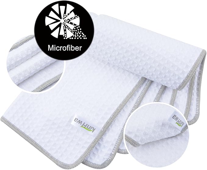 KinHwa Microfiber Dish Cloths Thick Waffle Weave Kitchen Dish Rags Ultra Absorbent Dishcloths 12inch x 12inch 6 Pack - White