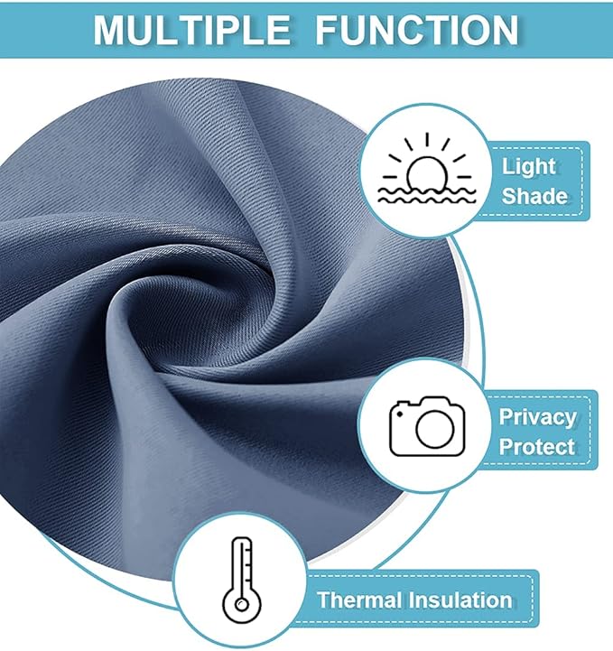 RYB HOME Short Kitchen Curtains, Room Darkening Drapes Thermal Insulated Small Window Coverings Full Privacy Protection for Bedroom Bathroom Dining Room, Stone Blue, W42 x L45 inch, 2 Panels