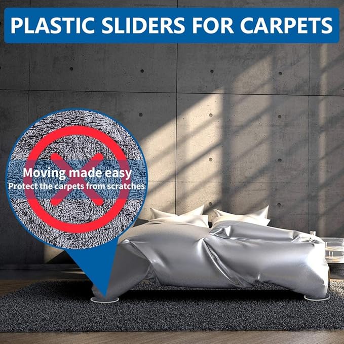 Furniture Sliders Multi-Surface 2-in-1 Reusable Moving Pads for All Floor Types - 8 Pack 5" Carpet Sliders and 8 Hardwood Socks - Protect Floor and Easier to Move Your Furniture