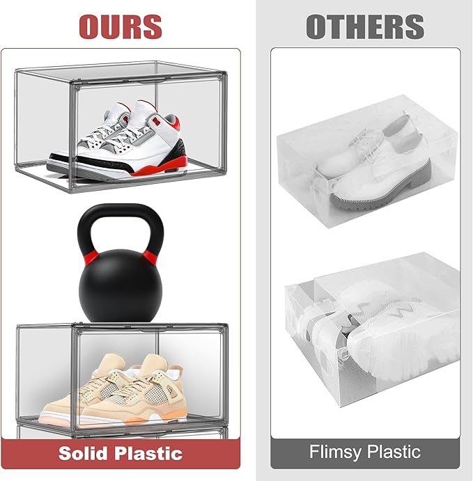 10 Pack Clear Shoe Box Shoe Storage Organizer with Magnetic Door Stackable Shoe Containers for Sneakers, High Heels, Sport Shoes, Size 13