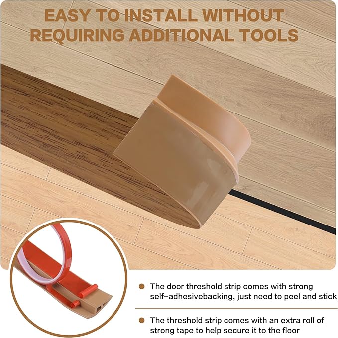 Floor Transition Strip Vinyl Door Threshold Ramp Self Adhesive Carpet Edging Strip Doorway Edge Trim, Overlap Edge Reducer for Laminate Carpet, Floor, Tile (Orange Oak, 2/5" to 3/5", 6.6Ft)