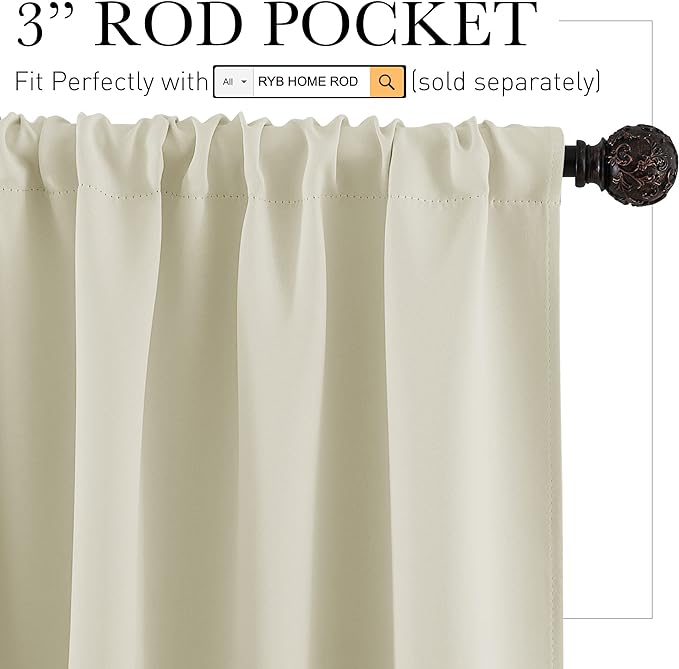RYB HOME Short Curtains for Living Room Blackout Portable Blinds Shades for Bedroom Bathroom Basement Garage RV Camper Windows, 34 inches Width x 36 inches Length, Beige, 2 Pcs