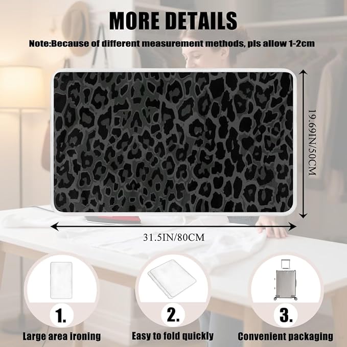 Black Ironing Mat Portable Leopard Print Ironing Pad for Steam Pressing on Tabletop or Bed,Heat Resistant Portable Quilting & Travel Blanket Ironing Board Alternative Cover