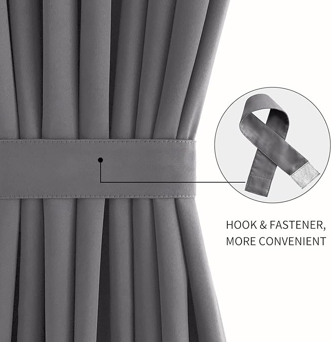 DWCN French Door Curtains – Rod Pocket Thermal Blackout Curtain for Doors with Glass Window, Kitchen and Patio Doors for Privacy, 54 X 80 Inches Long, 1 Curtain Panel with Tieback, Grey