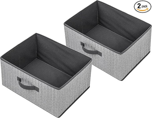 Storage Baskets, 15.7 Inch Woven Fabric Bins, Storage Cubes with Reinforced Handles, Organizer Bins for Closet Shelves, Foldable, for Toys, Clothes, Natural Beige (2PCS/Grey-15.7*11*7.8inch)