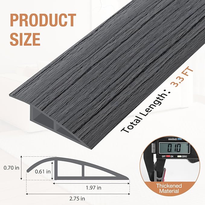 Floor Transition Strip Self Adhesive Vinyl Door Threshold for Doorways Carpet Edging Trim Overlap Edge Reducer for Laminate Floor, Carpet, Tile (Deep Gray Wood Grain, 2/5" to 3/5", 3.3Ft)