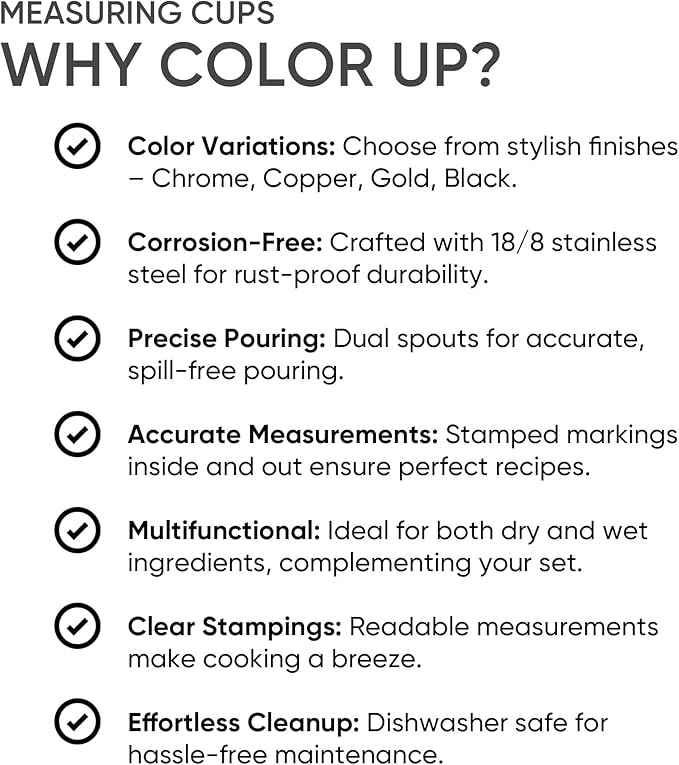 Color Up ⅔ Cup Measuring Cup (160 ml) – Premium Copper Stainless Steel, Accurate for Wet & Dry Ingredients, Embossed Markings, Easy-Pour Spouts, Dishwasher-Safe, Kitchen Essential