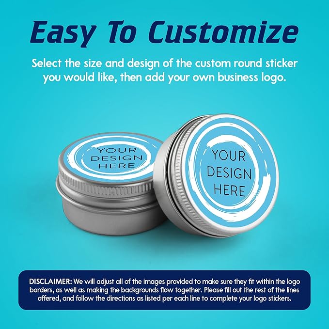 100 Custom Vinyl Stickers - Upload Your own Image, Text, Design, Logo - Personalized Logo Labels for Handmade, Packaging, Bottle, Jars, Candle, Brand Stickers (Blue Swirls, 5x5)