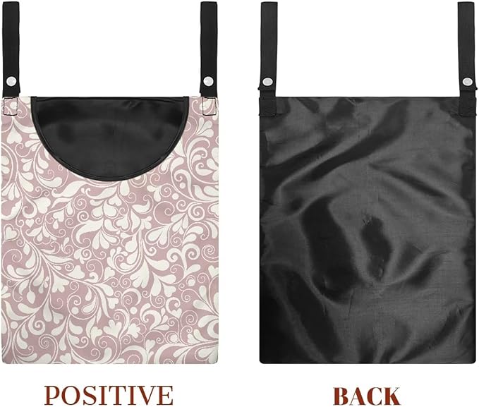 High Capacity Clothespin Holder Bag 14.5x12 Inches - Durable Outdoor Storage with Wide Opening for Clothesline Organization Hanging Loop & Button Closure Heart Shape Floral Print Pink