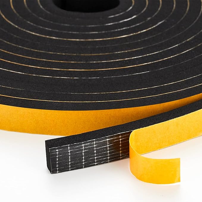 39 Feet Weather Stripping Door Seal, 1/4" Wide X 1/8" Thick Door Seal Strip High Density Foam Tape Adhesive Strip for Door Soundproofing,Window Insulation (1/4" x 1/8" x 39FT,Black)