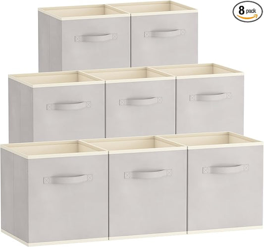 Lifewit 11 Inch Cube Storage Bins, 8 Packs Storage Cubes Foldable Decorative Fabric Storage Baskets for Organizing Home Organizers with Handles for Shelves, Closet, Light Gray