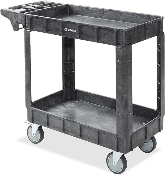 Dryser Utility Cart with Wheels, 40" x 17" Heavy Duty 550 lb. Capacity with Shelves - 2 Tier Rolling Cart with Four 5" Swivel Casters for Warehouse, Garage, Cleaning