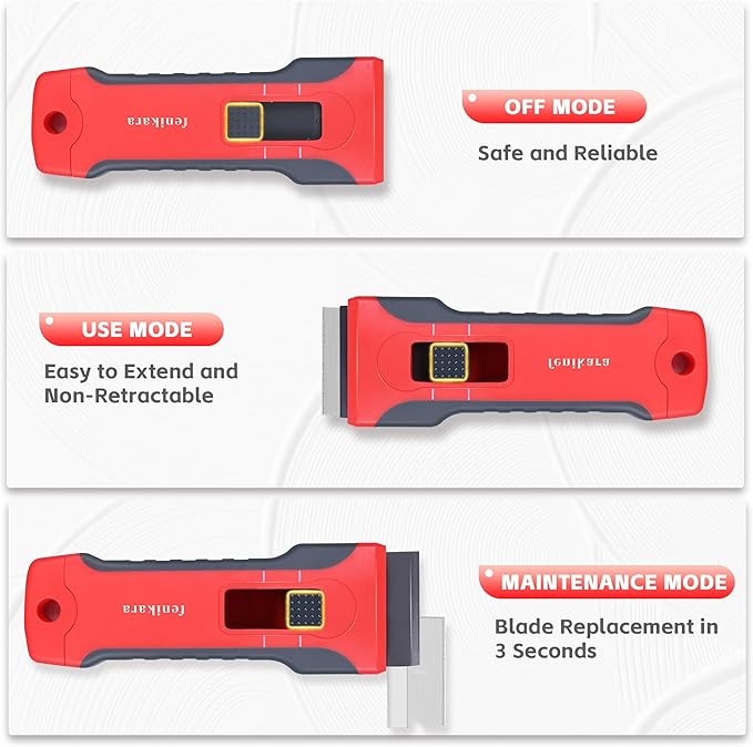 Upgraded Extractable & Magnetic Razor Blade Scraper Tool with 3PCS Plastic Razor Blade Scraper, Razor Scraper with 10 Extra Blades, Cleaning plastic Scraper Tool, sticker, Window, Glass Scraper