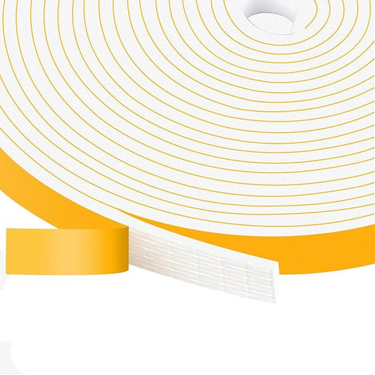 White Strong Adhesive Foam Tape, High Density Door Insulation Weather Strip，Soundproof Weatherproof, Foam Seal Tape for Sliding Door, Windows (1/2 in x 1/8 in x 50Ft