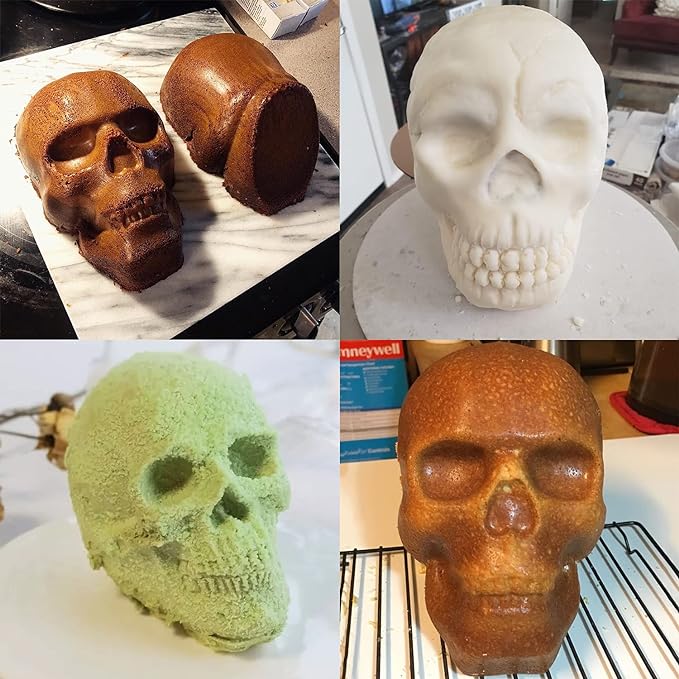 JETKONG Extra Large Silicone Skull Cake Mold Haunted Skull Baking Cake Pan for Halloween and Birthday Party