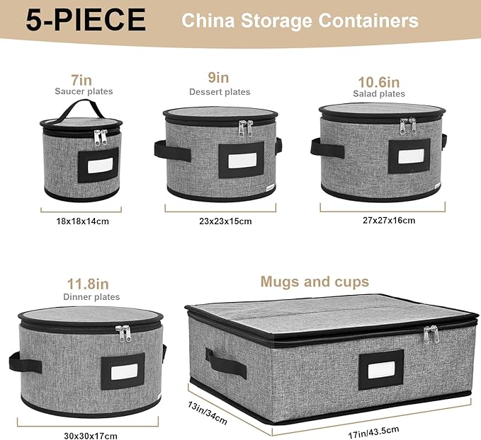 homyfort China Storage Containers, Hard Shell for Plates, Moving Boxes for Dishes, Cups, Mugs, Tableware Moving Supplies for Kitchen Organization- 5-Piece Set (5-piece set)