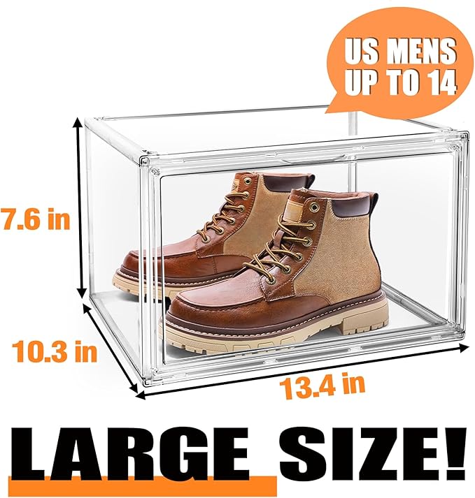 10 Pack Shoe Box Organizer Clear Plastic Stackable Shoe Boxes with Magnetic Lid Acrylic Display Case Shoe Containers for Entryway,Sneaker Storage Fit up to US Size 12
