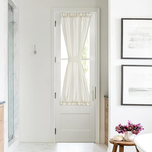 NICETOWN Linen Blend Small Window Curtains for Classroom Kitchen Cafe Basement Easy Installed Door Window Curtain for Privacy, Light Filtering Tie Up Shade, 1 Panel, W26 x L50 inches Long, Linen