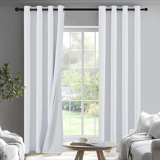 PONY DANCE White Total Blackout Curtains 84 inch Length 2 Panels Set, 100% Black Out Grommet Thermal Insulated Drapes for Bedroom, Noise Reducing Window Treatments for Living Room, 34" W x 84" L