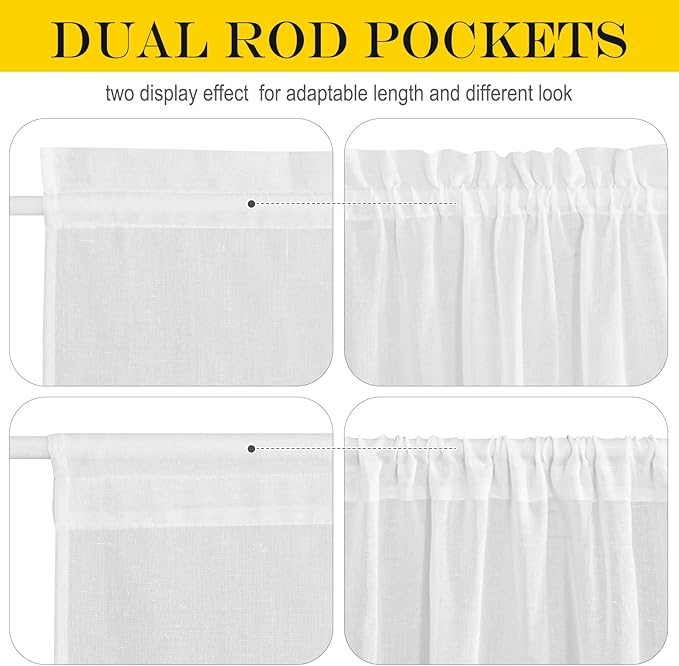 NICETOWN French Door Curtain for Small Window, Side Window Front Curtains, Rod Pocket Sidelight Kitchen Sheer Door Shade with Tieback, 1 Panel, White, 26W X 72L