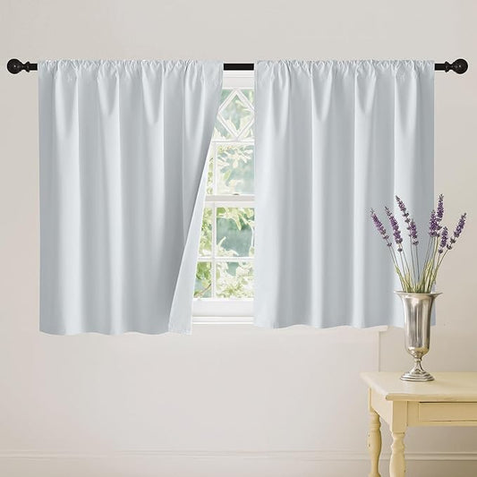 RYB HOME 100% Blackout White Short Curtains, Thermal Insulated Total Room Darkening Noise Reducing Curtains Tier for Cafe Kicthen Basement, 42 inches Wide by 36 inches Long