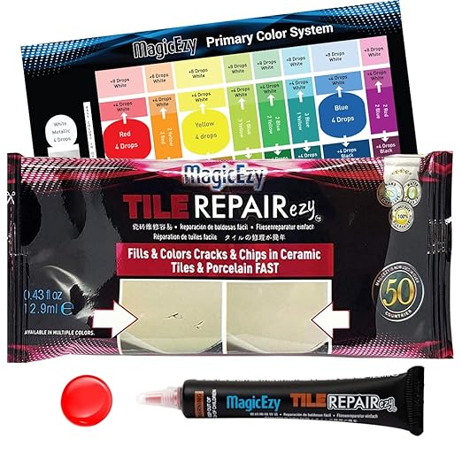 MagicEzy Tile Repair Kit: Porcelain Repair Kit - Ceramic Tile Repair Kit - Mix and Match Colors - Acrylic, Stone, Fiberglass - Wall Touch Up (Red)