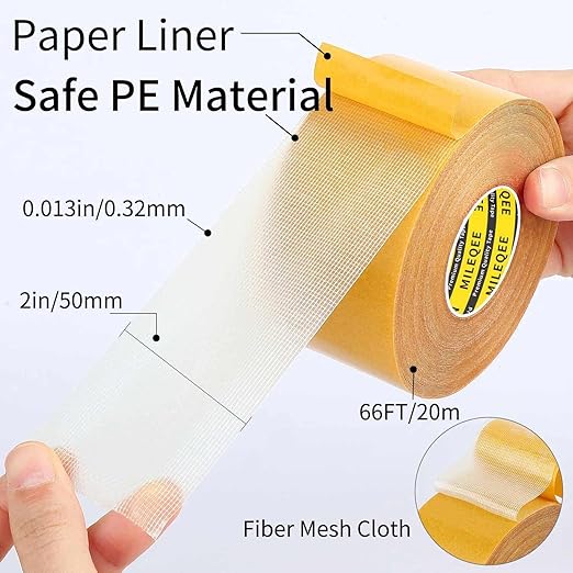 4Pack Double Sided Tape Heavy Duty, 2in x 66FT (264FT Total), Super Sticky Resistente Clear Tape, Universal High Tack Strong Wall Adhesive with Fiberglass Mesh,Easy Use Mounting Tape