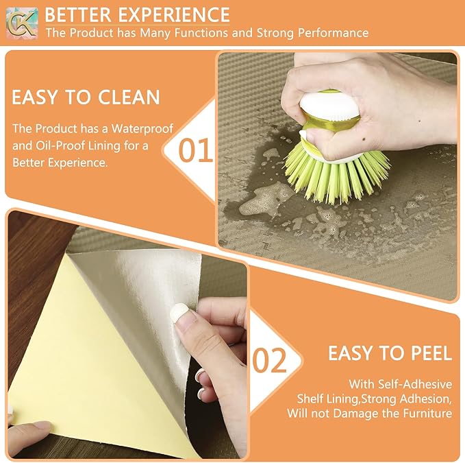 Self-Adhesive Shelf Liner Kitchen Liner, Waterproof Backed Paper Easy Peel and Stick Contact Liner Without Residue for Decor Your Desk Surface, Kitchen Countertops (Dark Khaki, 17.5 x 393.7 inches)