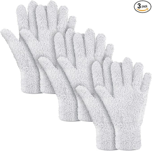 Patelai 3 Pairs Microfiber Plant Dusting Gloves Leaf Cleaning Gloves for Indoor Plants, Blinds, Furniture, House(Small,White)
