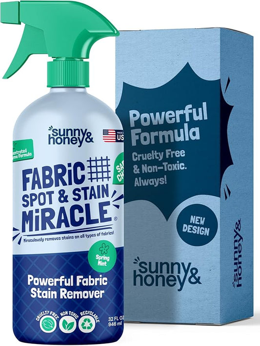 Sunny & Honey Upholstery Cleaner for Furniture - Carpet Stain Remover Spray - 32 Oz, Mint Scent - Pet & Baby Safe Fabric Cleaner