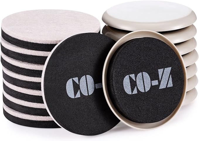 CO-Z Felt Furniture Sliders - 16 Pack with 8 Plastic & 8 Felt Sliders, 3 1/2" Reusable Furniture Sliders for Carpet Hardwood Floors, Heavy-Duty Furniture Gliders Movers, Moving Pads for Hard Surfaces