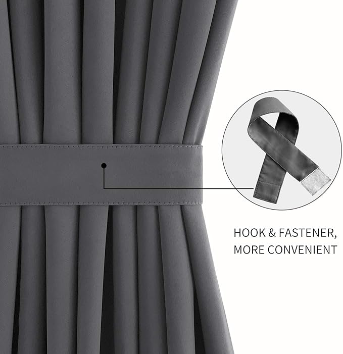 DWCN French Door Curtains – Rod Pocket Thermal Blackout Curtain for Doors with Glass Window, Kitchen and Patio Doors for Privacy, 54 X 40 Inch Length, 1 Curtain Panel with Tieback, Dark Grey