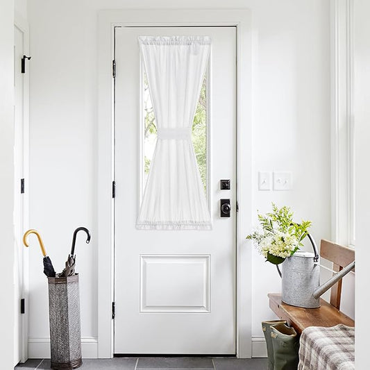 NICETOWN Sheer Door Curtain for Windows, Light Filgtering French Door Curtain Self Adhesive Window Blind for Patio Sidelight Cover Tie Up Shade, W26 x L50 in, 1 Panel, Pure White