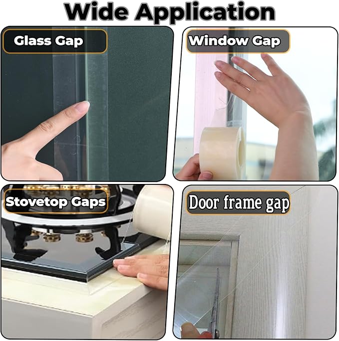 Transparent Window Seal Weather Sealing Tape 2 Inch x 35 Yards Weather Stripping Residue Free Clear Window Insulation Tape for Shower Glass Gaps and Doors Windproof Tape
