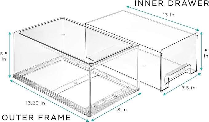 Sorbus Large Clear Storage Drawers (2 Pack) – Stackable Pull-Out Storage Bins with Handles, Slide Out Organizer Drawers for Pantry, Fridge, Kitchen – Stackable Acrylic Storage Bins