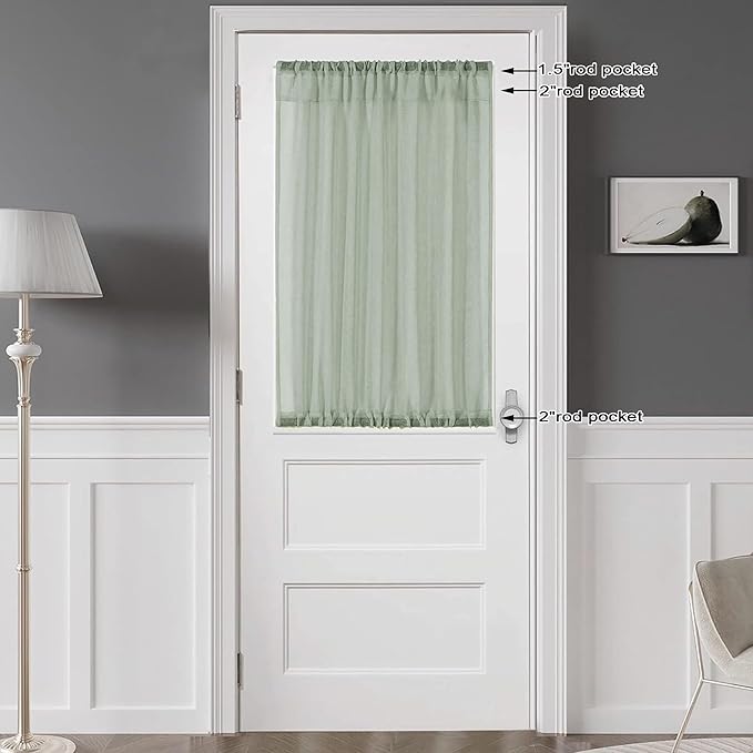 Chyhomenyc Sage Green Sheer Curtains 36 Inch Length, Short Voile Sheer Window Curtians for Small Window Bathroom Cafe Living Room, Set of 2, 42W x 36L inches, Rod Pocket,