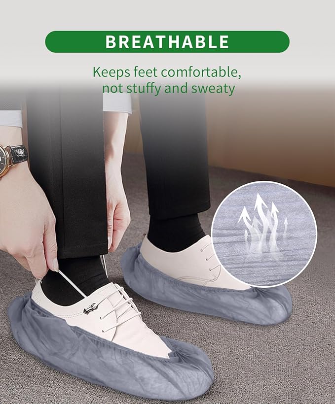 50Pcs(25 Pairs) Non-Woven Shoe Covers Disposable Non Slip for Indoors, Breathable | Durable | Boot Covers, Fits Up to Size 13 US Men (Gray)