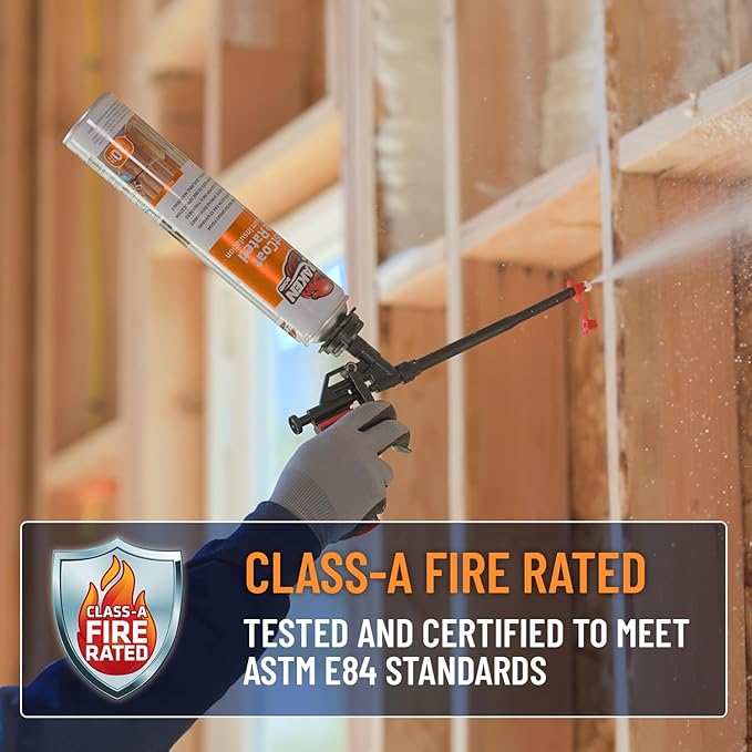 Kraken Bond Fastcoat Fire Rated Spray Foam Insulation Kit Closed Cell in a Can 120 sq ft (6x27.1 oz.) (R-Value 11.32 / 2in) - Spray Foam for Garage Door, Attic, Wall Gun & Cleaner Included, 6 Pack