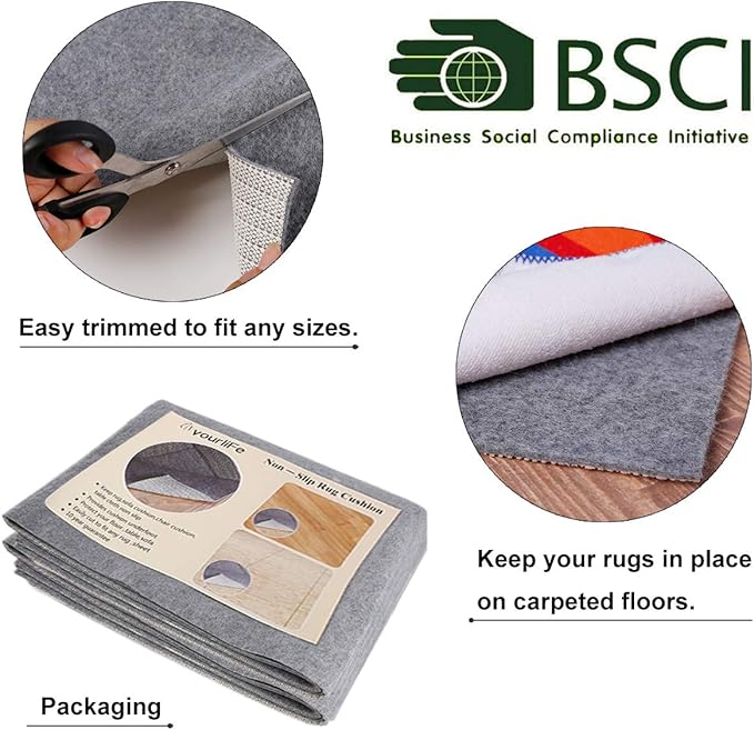 Non Slip Rug Pad Grippers - 3x5, 1/8" Thick, (Felt + Rubber) Double Layers Area Carpet Mat Tap, Provides Protection and Cushioning for Hardwood or Tile Floors