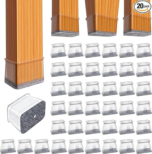 BUMACO Chair Leg Floor Protectors Rectangle Chair Leg Protectors for Hardwood Floors Silicone Pads Covers to Protect Floors(Clear-40 Pcs, Rectangle M Fit (Perimeter: 3-3/4"~4-7/8")
