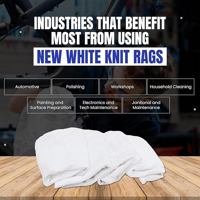 Premium White Knit (600 lbs. Pallet - 60x10 lbs. Box of Rags) Cotton T-Shirt Cloth Wiping Rags - Shop Cleaning Tshirt Cloths, Staining & Finishing Rag for Auto, Grease, Paint & Wood