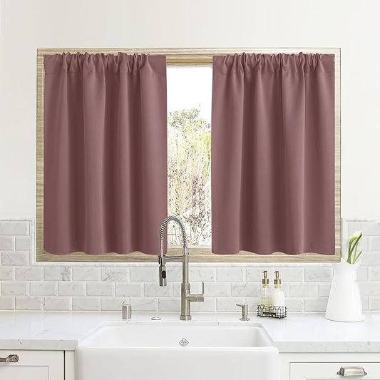 RYB HOME Small Window Curtains for Kitchen, Thermal Insulated Privacy Shades for Bedroom Basement Bathroom Door Half Window Tiers, Width 34 x Length 36 inch, 2 Panels, Dusty Rose