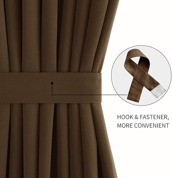 DWCN French Door Curtains – Rod Pocket Thermal Blackout Curtain for Doors with Glass Window, Kitchen and Patio Doors for Privacy, 25 X 40 Inch Length, 1 Curtain Panel with Tieback, Brown